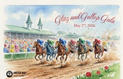 A graphic of horses racing.