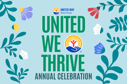 united we thrive logo and wildflowers