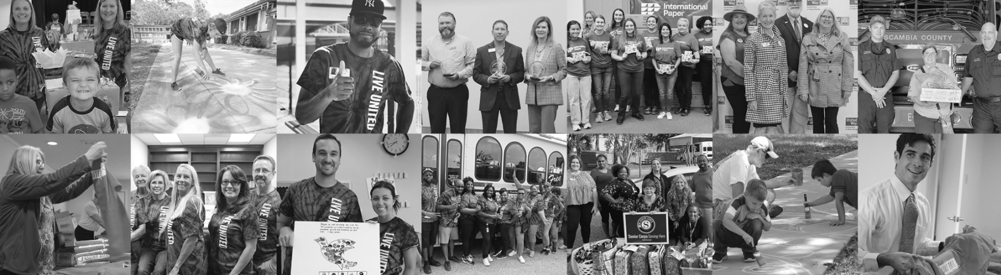 Collage from events through out the years at United way of west florida in black and white