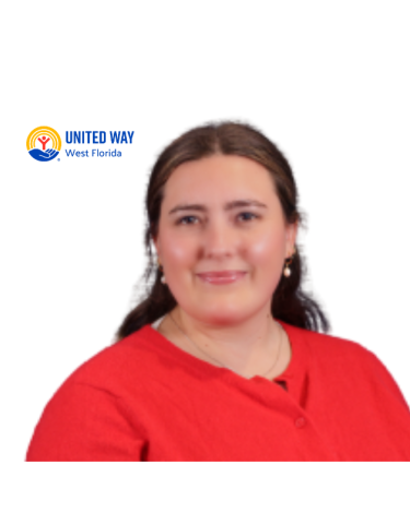 Woman wearing a red shirt smiling with a white background.